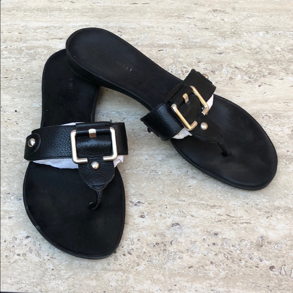 Nine West Shoes - NINE WEST Black Leather Sandal w/ Buckle Detail 8